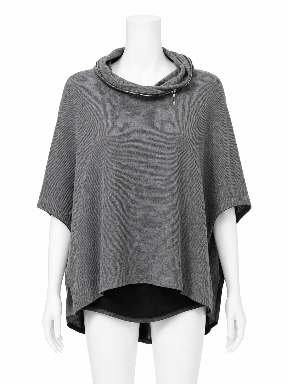Joseph Ribkoff Grey Mélange Black Contrast Cowl Neck Poncho Top 6